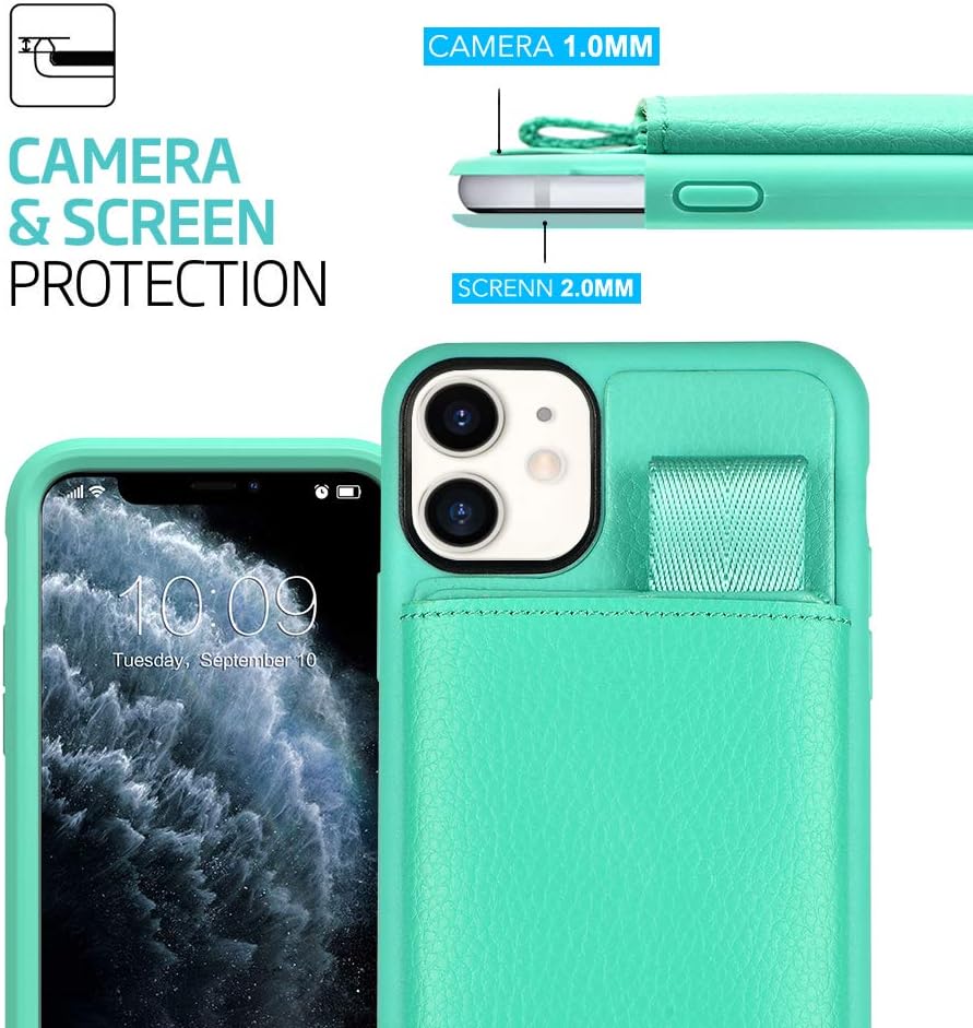 LAMEEKU iPhone 11 Wallet Case, Shockproof Protective Case iPhone 11 Card Holder Case with Credit Card Slot Holder Money Pocket Leather Case for Apple iPhone 11 6.1"(2019)- Mint Green