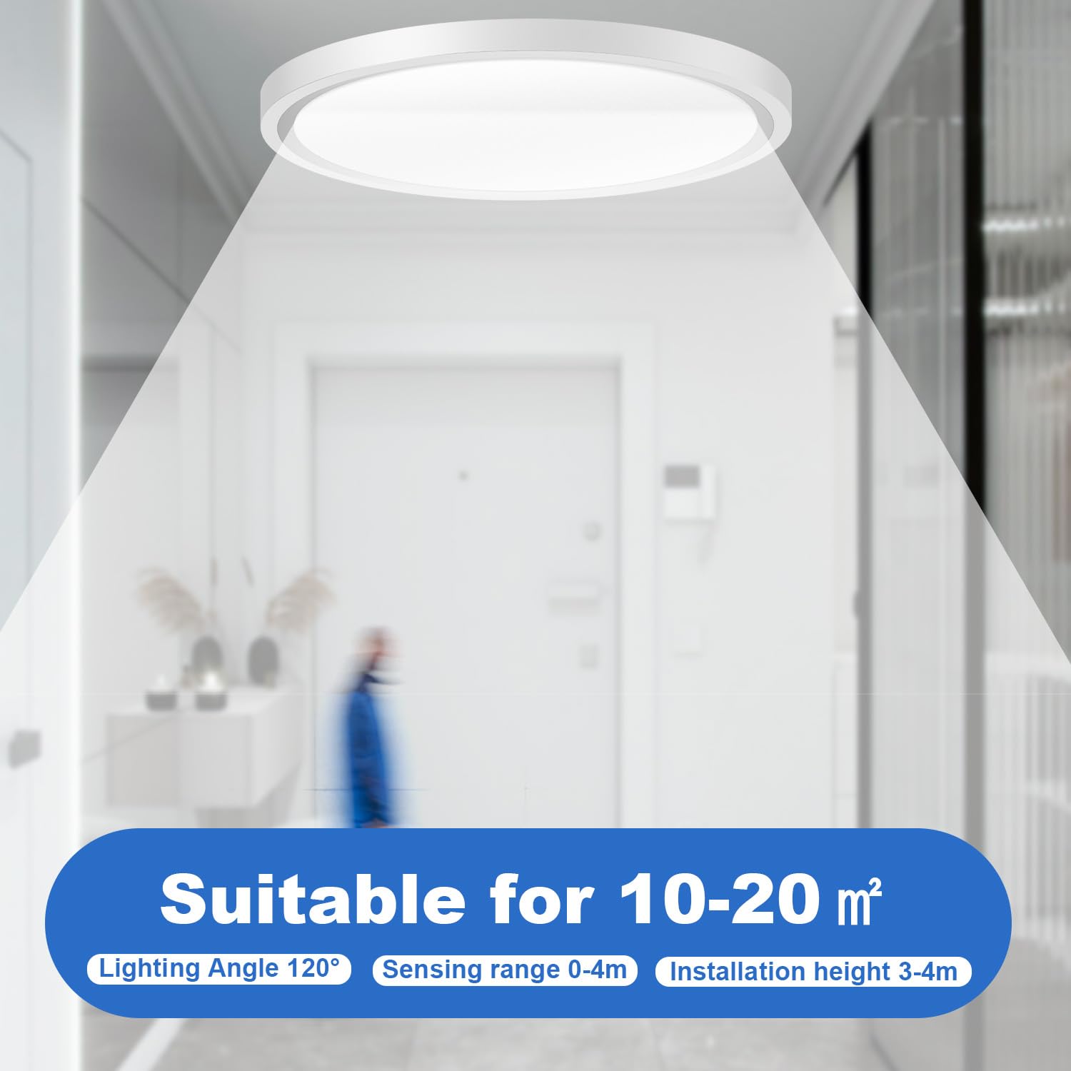 2er Lámpara de techo LED con sensor de movimiento para interiores, con detector de movimiento por radar, ultrafina, ideal para pasillos, escaleras y cocinas, blanco neutro 4000 K, φ23 cm