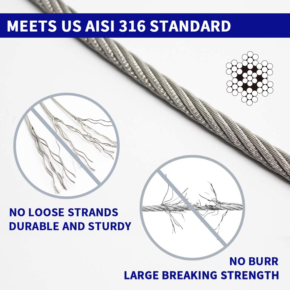 Azdele 1/8" T316 Stainless Steel Cable with Cutter, 600FT Wire Rope Aircraft Cable for Deck Cable Railing Hardware Kit, Wood Post, 7 x 7 Strands Construction, DIY Balustrades