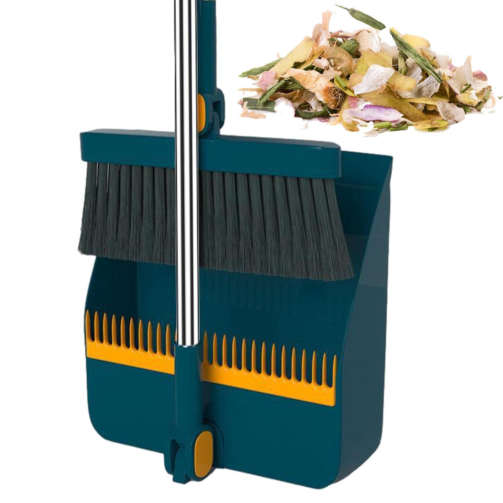 higyee Broom And Dustpan | Cleaning Brush And Dust Pan Sets | Cleaning Tool With 180 Degree Rotation, Dense Bristles For Kitchen, Garage, Garden, Dining Room, Bathroom, Lobby