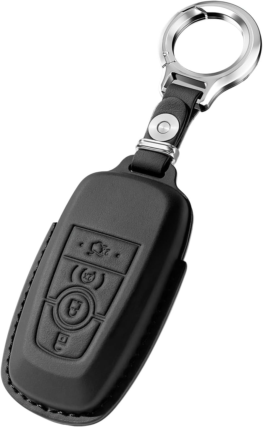 Skórzana ramka etui na kluczyki samochodowe kompatybilne z Ford Escape Expedition Explorer Mustang Ranger F150 F250 2025 Lincoln Nautilus 2024 odporny na upadki ochraniacz na klucze uchwyt na