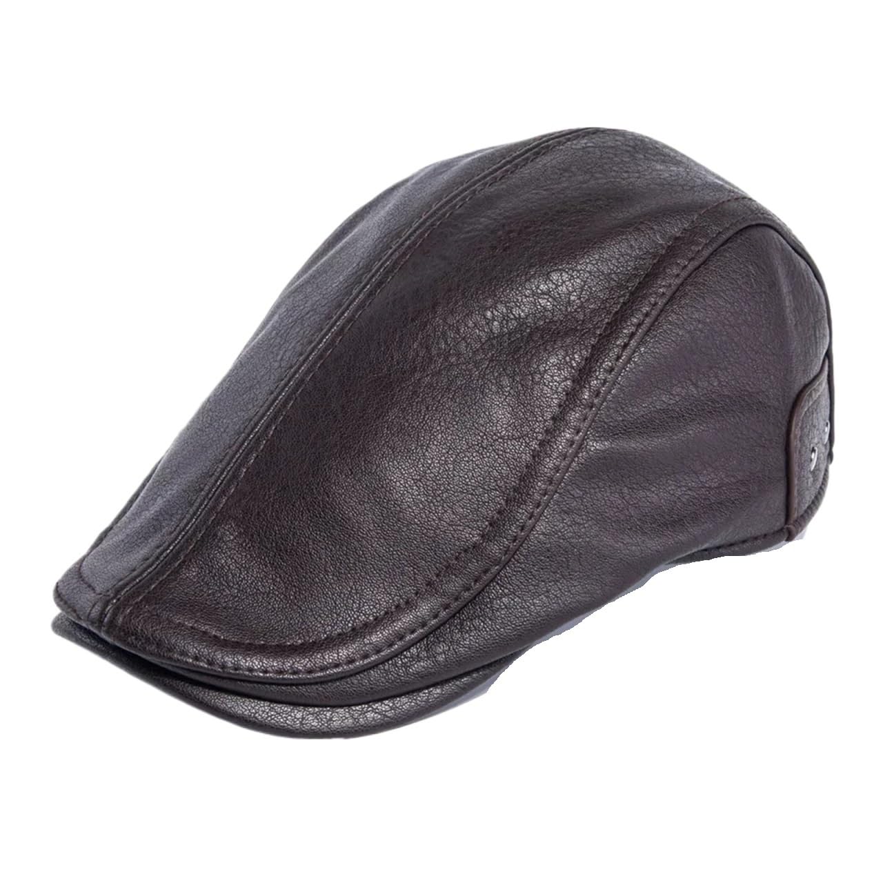 Maqddo Men's Coffee Flat Berets Leather Cap Hat Winter Beret Homme Hats Autumn Warm Flat Caps Vintage Hat For For Decoration(Coffee)