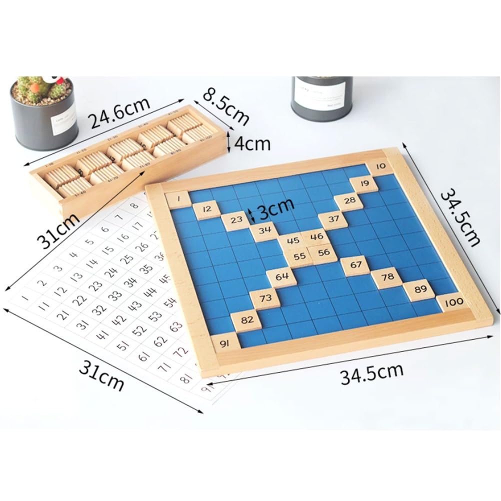 Giocattolo Matematico in Legno Montessori Tavola dei Cento | Tabellone numeri 1 a 100 con scatola conservazione, sequenza numeri set educativo conteggio salti