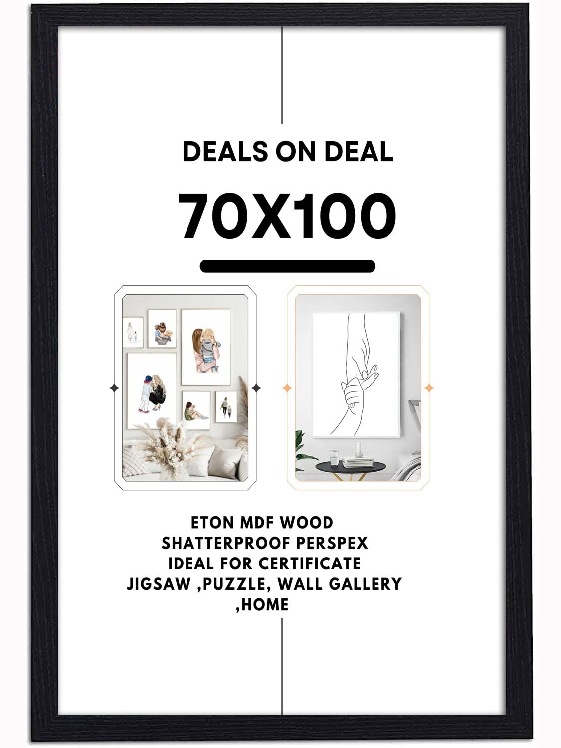 DEALS ON DEAL Black Poster Frame Extra Large 70x100cm Picture Frame, Wide Sturdy Frame Made of Solid Eton Wood with Clear Perspex Front Portrait or Landscape Perfect for Home, Office, Livingroom Décor
