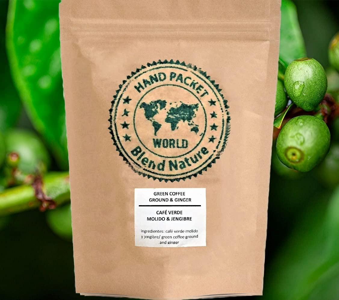 Grüner Kaffee zur Infusion 100% Natürlich mit Ingwer 500 g - Zerkleinerte Bohnen von Cafe Arabica Colombia Excelso - Geschenkkugel-Edelstahl-Infusionssieb
