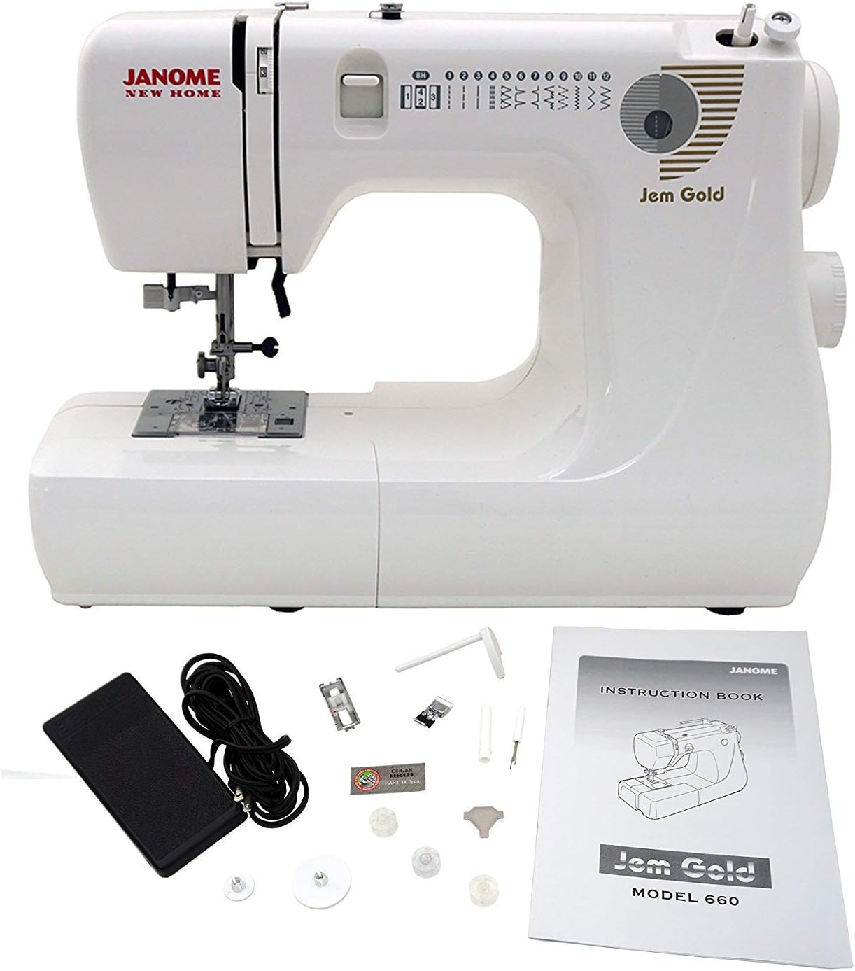 Janome Jem Gold 660 Sewing Machine w/3-Piece Bonus Kit