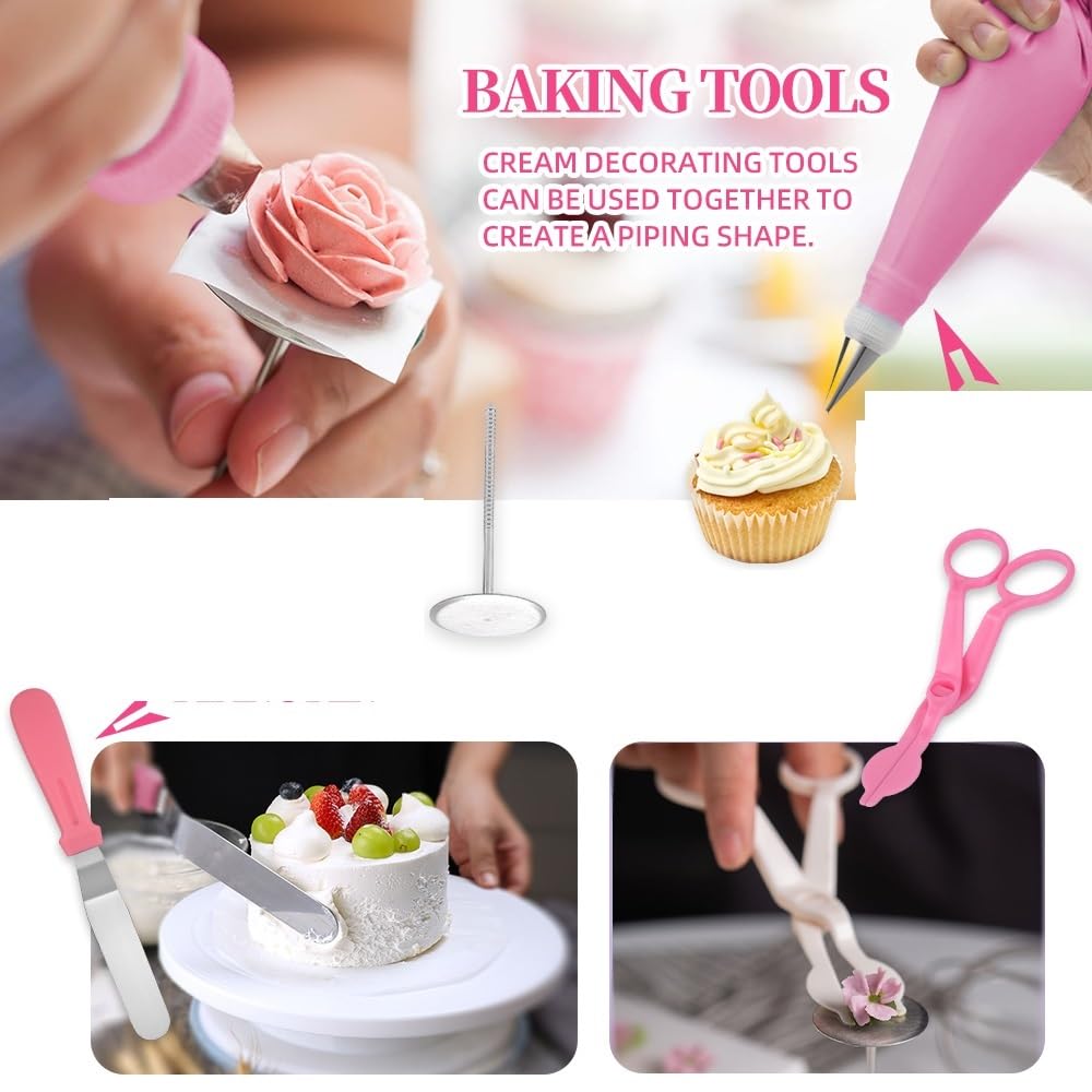 Backzubehör,Torten Zubehör 205/255 PCS Anti-Rutsch-Kuchen Dekorieren Lieferungen Kit Werkzeuge Backen Zubehör Kuchen Piping Bag(255PCS)