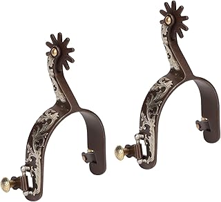 2Pcs Cowboy Spurs, Vintage Carved Spurs, Retro Bronze Low Steel Horse Spurs with Turnable Gear, Horse Boot Spurs, Mens Roping Spurs, Horse Spurs with Gear, Horse Riding Acc ries