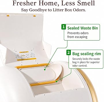 FurryTail Self Cleaning Litter Box with APP - Automatic Cat Litter Box for All Your Cats, Odor Control, Spacious Interior and Large Wastes Bin Capacity, Includes 1 Year Supply of Litter Bags (80)