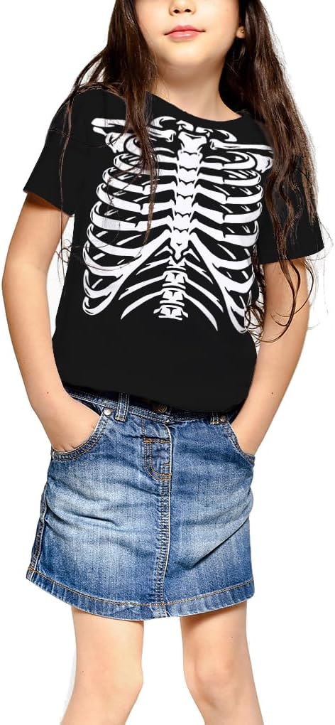 Boys Girls Halloween Shirt Unisex Pumpkin Skeleton Shirts Short Sleeve