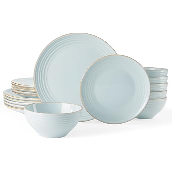 Richmount Jupiter Crockery Set for 6 People, Complete with Plate Set and Cereal Bowls, Stoneware Crockery Set with Speckles &