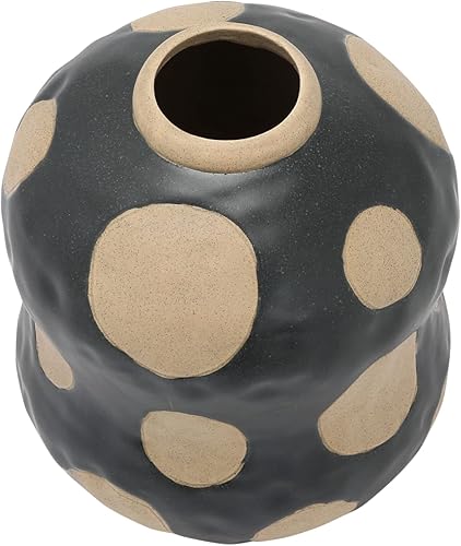 Miniatura 4 de Creative Co-Op Florero de cerámica con puntos de alivio de cera, negro y crema, 7 pulgadas de largo x 7 pulgadas de ancho x 8 pulgadas de alto