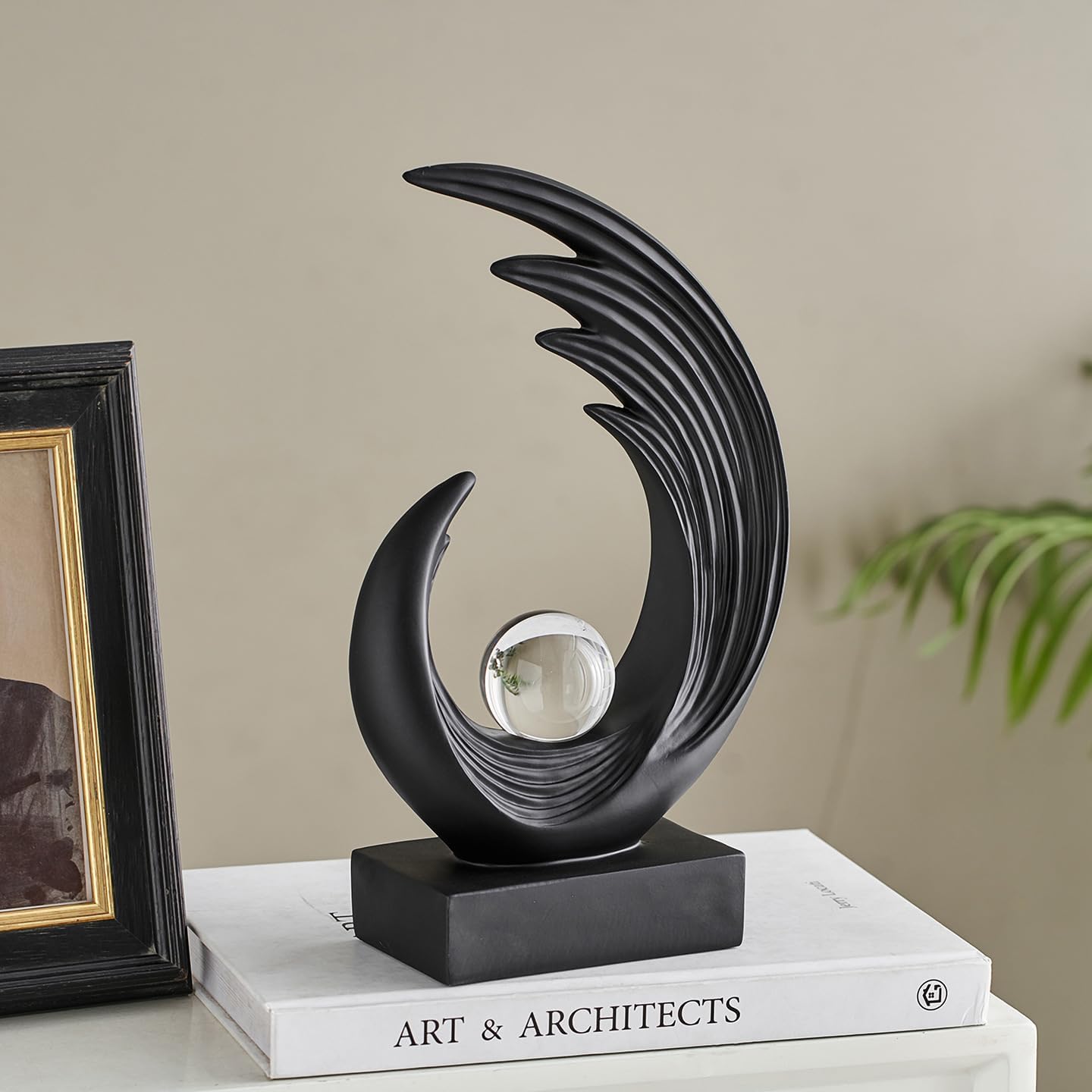 Modern Abstract Art Sculptures, Gold Entryway Table Accents, Black Shelf Decor Accents, Abstract Art Resin Sculpture for Dining Room, Office & Coffee Table – Centerpiece Fireplace Decor (Black)