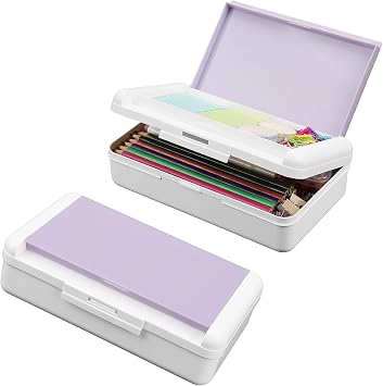 Meiikun Pencil Box, Double Layer Pencil Case, Large Capacity Plastic Pencil Boxes with Snap-tight Lid, Two-Tone Storage Box Organizer for Office School Supplies Light Purple, 1 Pack
