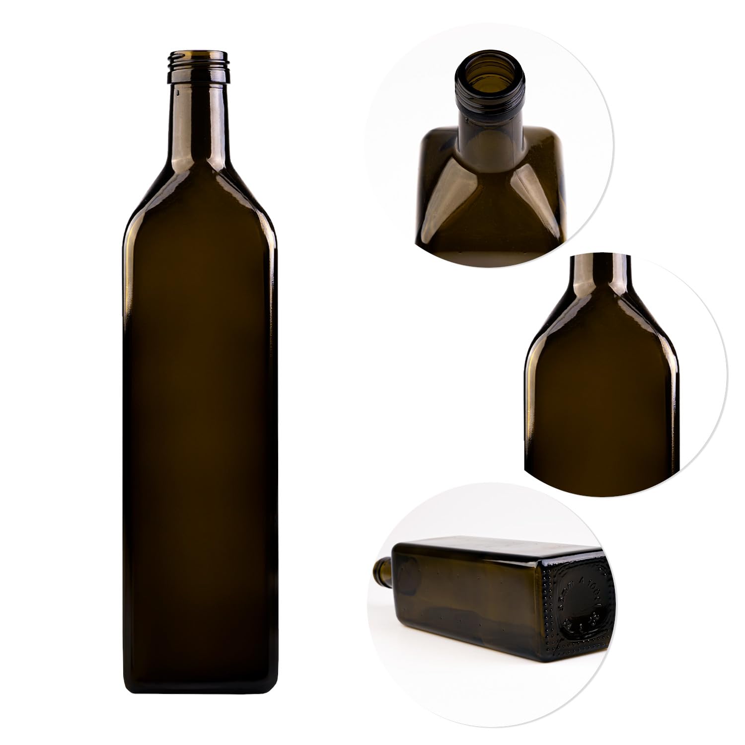 Lot de 25 bouteilles en verre 1000 ml (1 L) vert olive, pour huile, vinaigre, vin et liqueurs, bouteilles de haute qualité pour la restauration et le stockage
