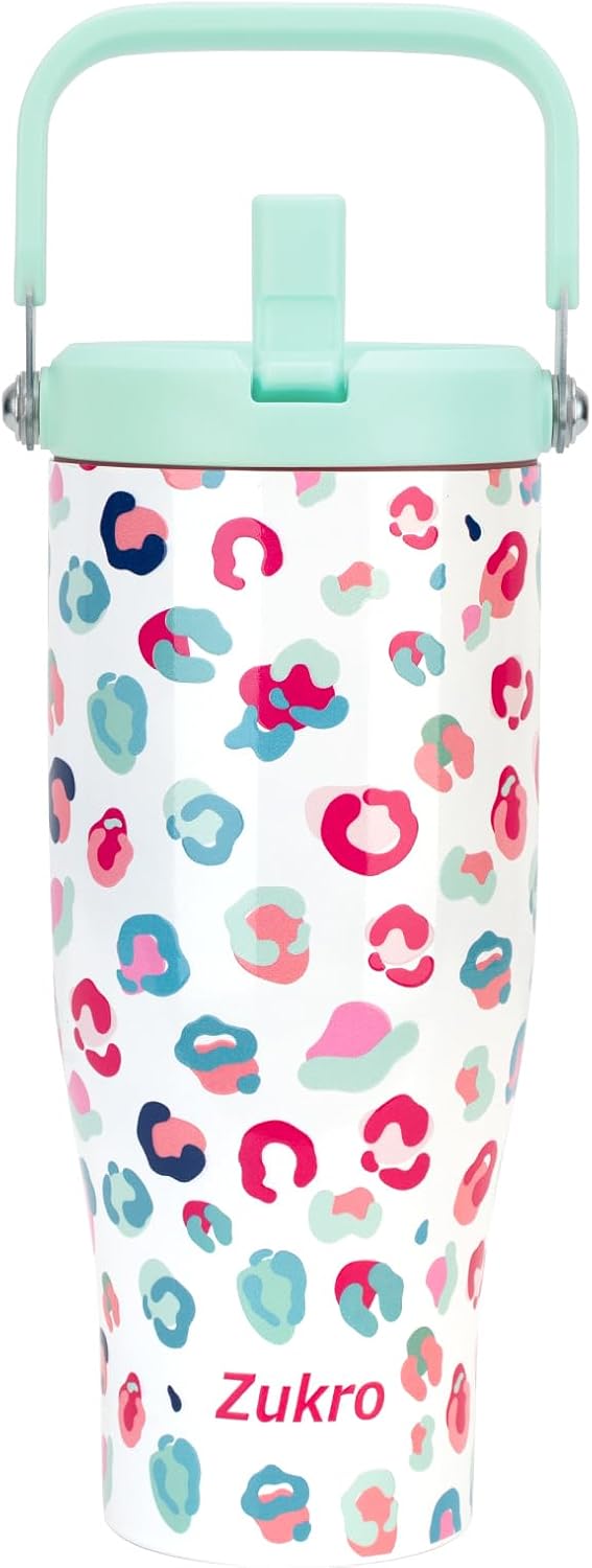 Zukro 40 OZ Tumbler With Flip Straw, Triple-Wall Easy-carry Insulated Water Bottles With Top Handle Fit in Cupholder, Leakproof Stainless Steel Water Jug For Gym, Outdoors, Cold Drinks