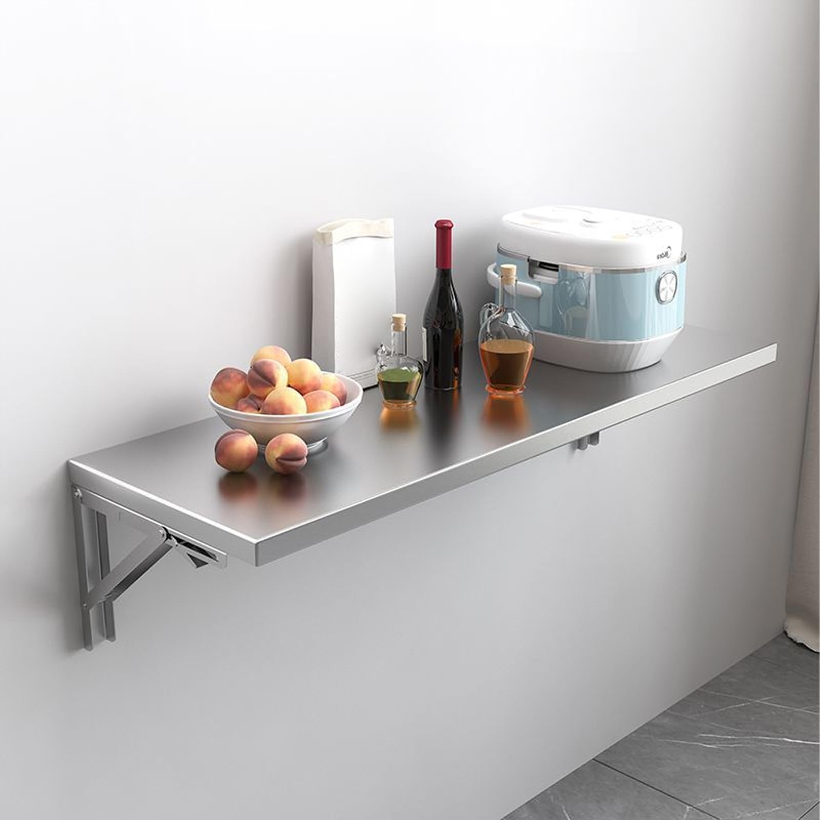 Table murale pliante en acier inoxydable avec barre suspendue