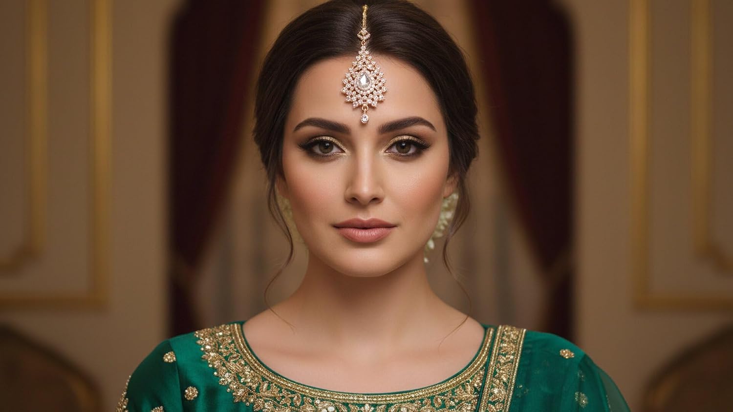 Touchstone maang Tikka Indian Head Jewelry Women Hair Accessories Gold Headpiece Forehead mangtika Bollywood Simple kundan Wedding Dainty Chain Bridal tikli borla Filigree netthi chutti image 3