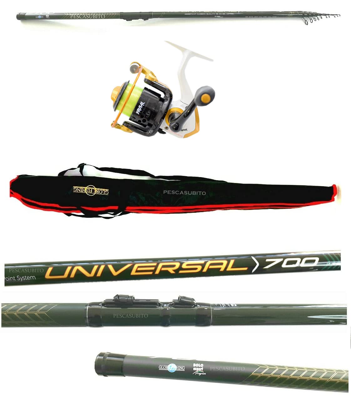 Combo Bolognese Canna 7m Mulinello Filo Fodero Pesca Trota Orata Mare Lago Fiume
