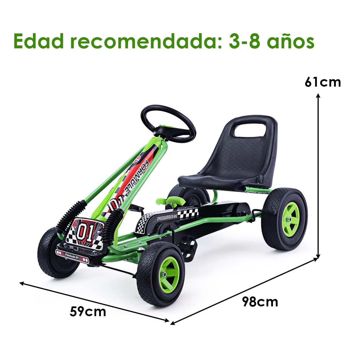 COSTWAY Go Kart Racing para Niños Coche de Pedal Asiento Ajustable con Ruedas de Goma Embrague y Freno Infantil Juguete (Verde)