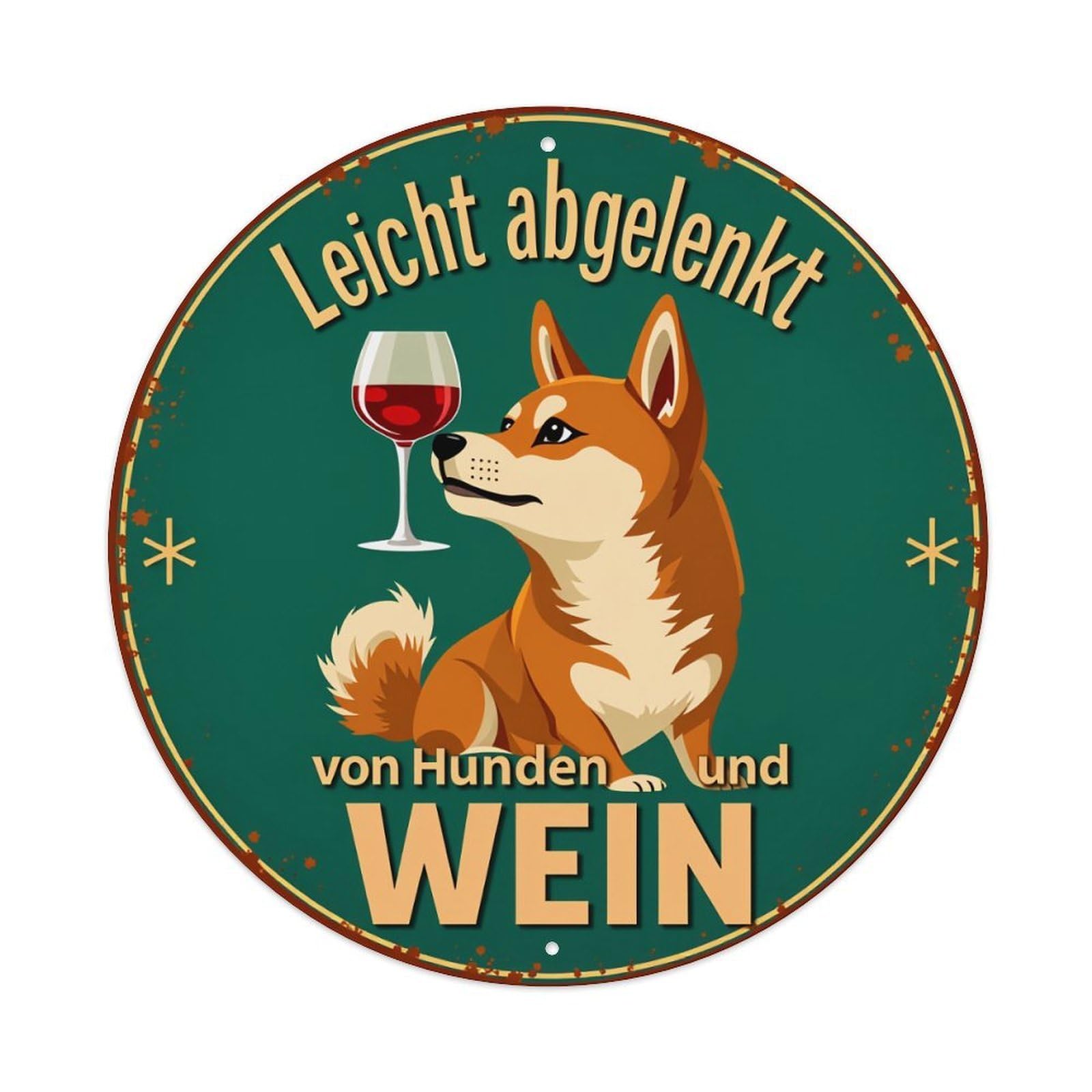 Dog Wine Glass Text Stars Round Tin Sign Vintage Metal Poster Retro Bar, Home, Man Cave, Kitchen, Laundry Room Wall Art Decor Gift 8x8Inch