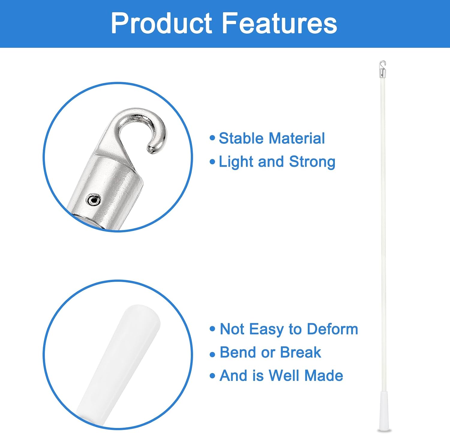 uxcell 2Pcs 48" Blinds Wand Replacement, PVC Blinds Tilt Wand with Hook and Grip, Vertical Blinds Rod Stick for Window Curtain Opener Accessory, White