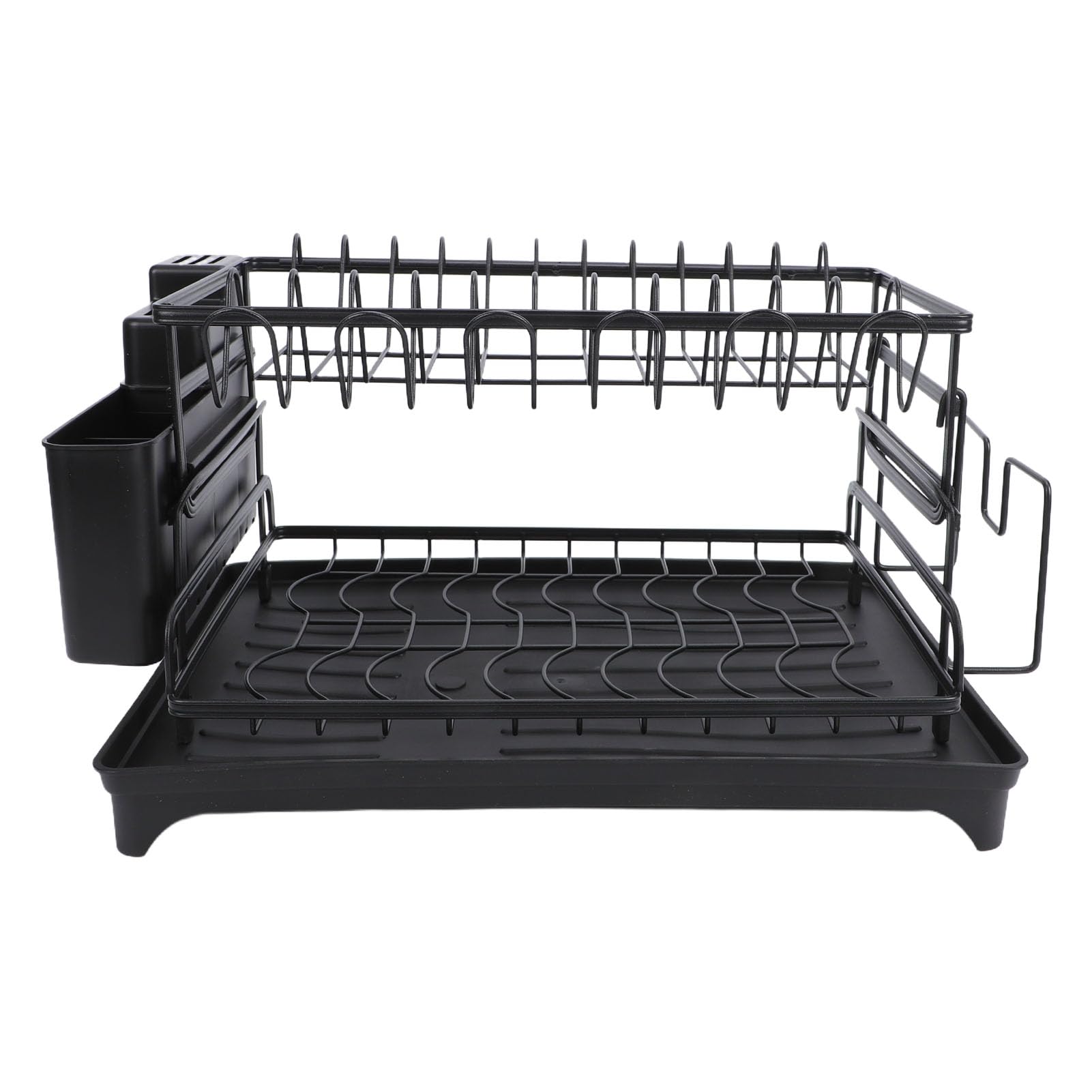 Cocoarm Doppelschichtiges Küchenregal, Abtropfgestell, Arbeitsplatten-Geschirrorganisator aus Kohlenstoffstahl mit Utensilienhalter und Abtropfschale, 16,54 X 11,81 Zoll für Kleine Küchen, Wohnungen