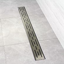 ZA Linear Shower Drain - 70 Inch Brick Pattern - Brushed Stainless Steel - Hair Strainer - Leveling Feet - Threaded Adapter - Sleek and Modern Design