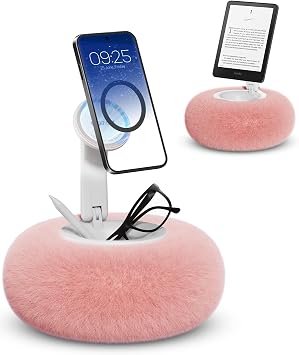 Viozon Phone Holder for Bed, Magnetic Pillow Stand, Compatible with 4-7 Phone/Kindle with Small Storage, Removable Suction Base for Stability, Idea for Kindle Reading and Video Watching On Bed,Pink
