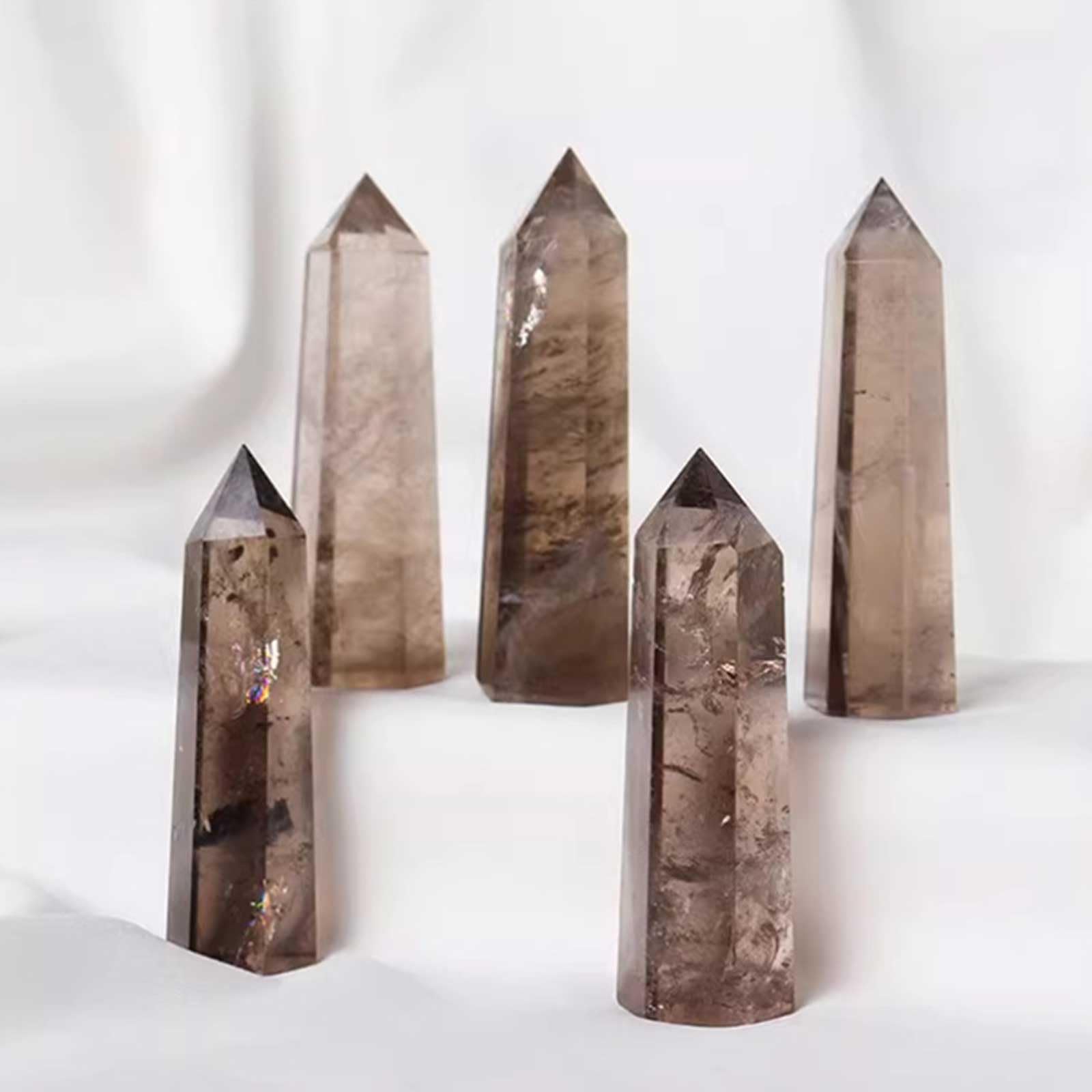 Ornamenti curativi della Torre di Cristallo di Quarzo fumé Naturale | Bacchetta di cristallo a 6 punte sfaccettate per Chakra, Reiki, meditazione, decorazioni, 3 pezzi