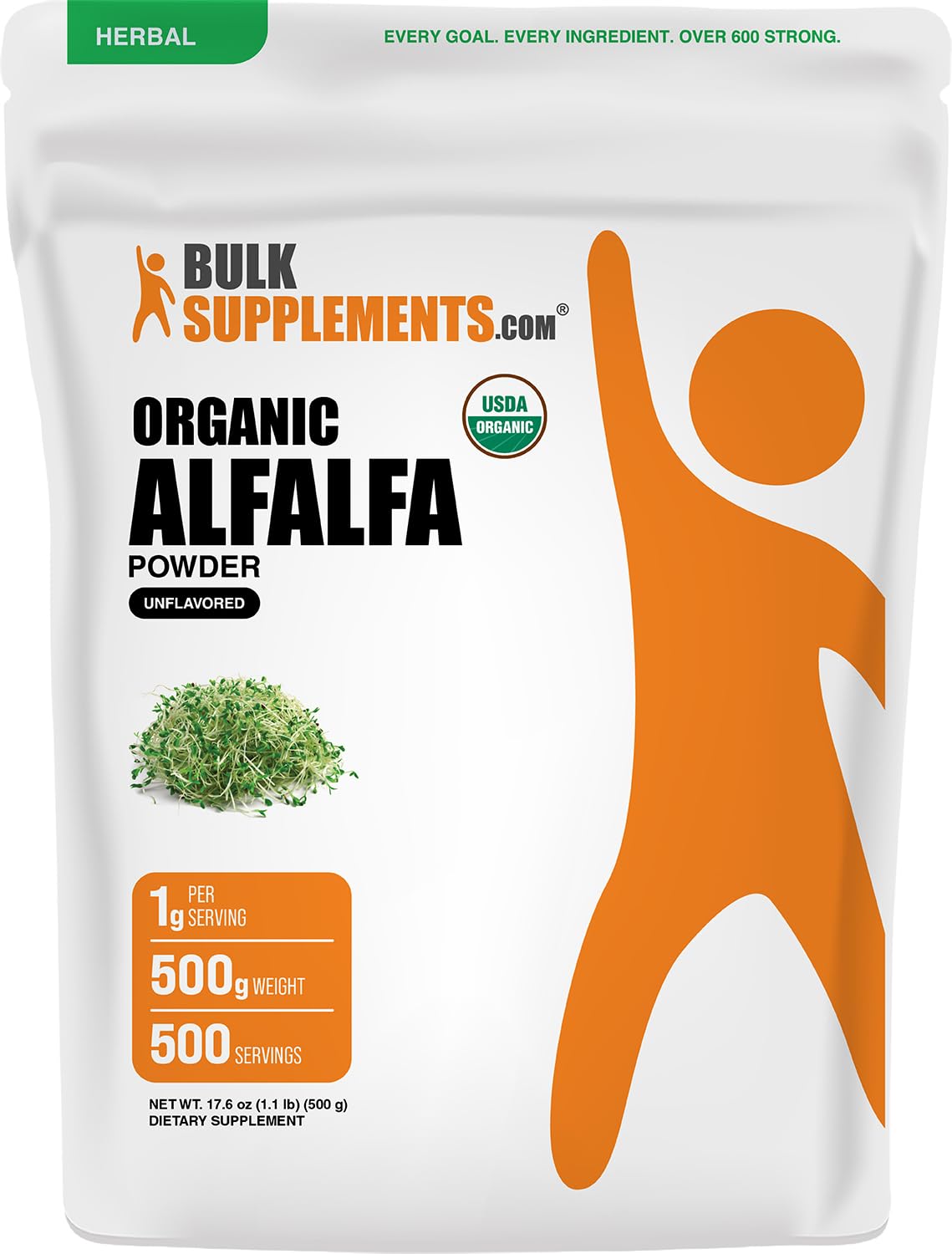 BulkSupplements.com Organic Alfalfa Grass Powder - Alfalfa Supplement, Green Superfood Powder - Vegan & Gluten Free, 5g per Serving, 500g (1.1 lbs) (Pack of 1) 17.64 Ounce (Pack of 1)