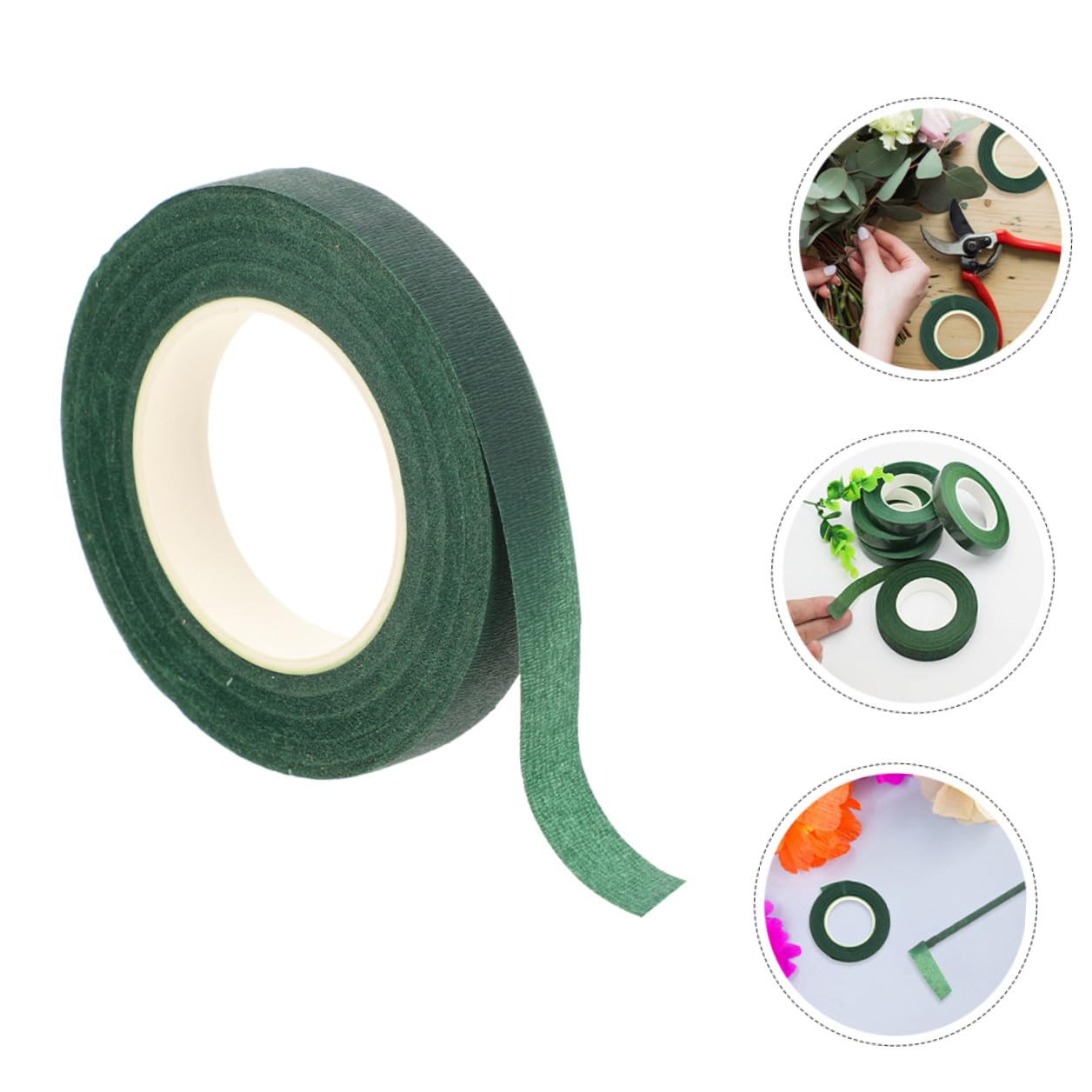12 Rolls Floral Tape Non-Adhesive Florist Tape Deep Green 12mm X 30 Yards for Bouquet Stem Wrapping and Flower DIY Crafts Supplies