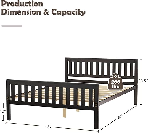 Miniatura 32 de NAFORT Base de cama de plataforma de madera individual con cabecero, base de madera maciza y soporte de listones de madera fuerte, base de colchón,