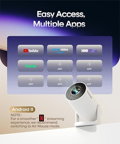 Miniatura 5 de HY300PRO Mini proyector con WiFi y Bluetooth, soporte 4K 200ANSI Smart Portable Projector, Keystone automático, rotación de 180 grados, Android 11