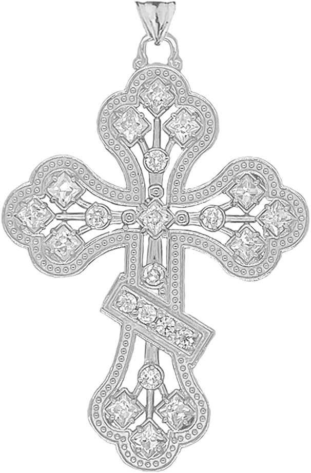 Certified 14k Gold CZ Russian Orthodox Designer Cross Pendant