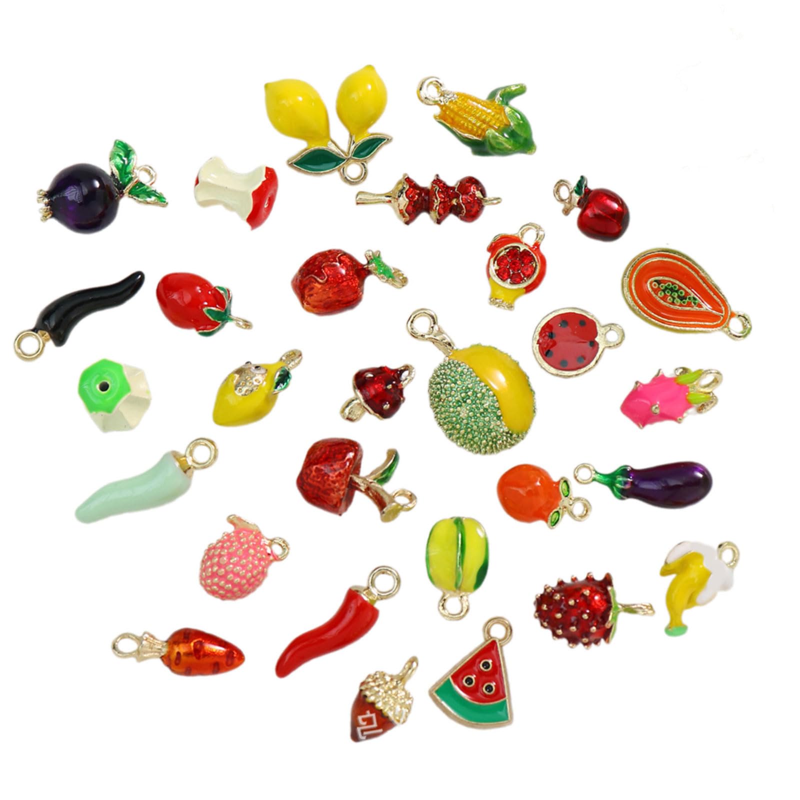 Kalttoy Multi-Color Fruit Pendants for Jewelry, Sturdy Coated Alloy Craft Charms with Easy Hook Design Jewelry Findings Alloy Fruit Pendant Charm
