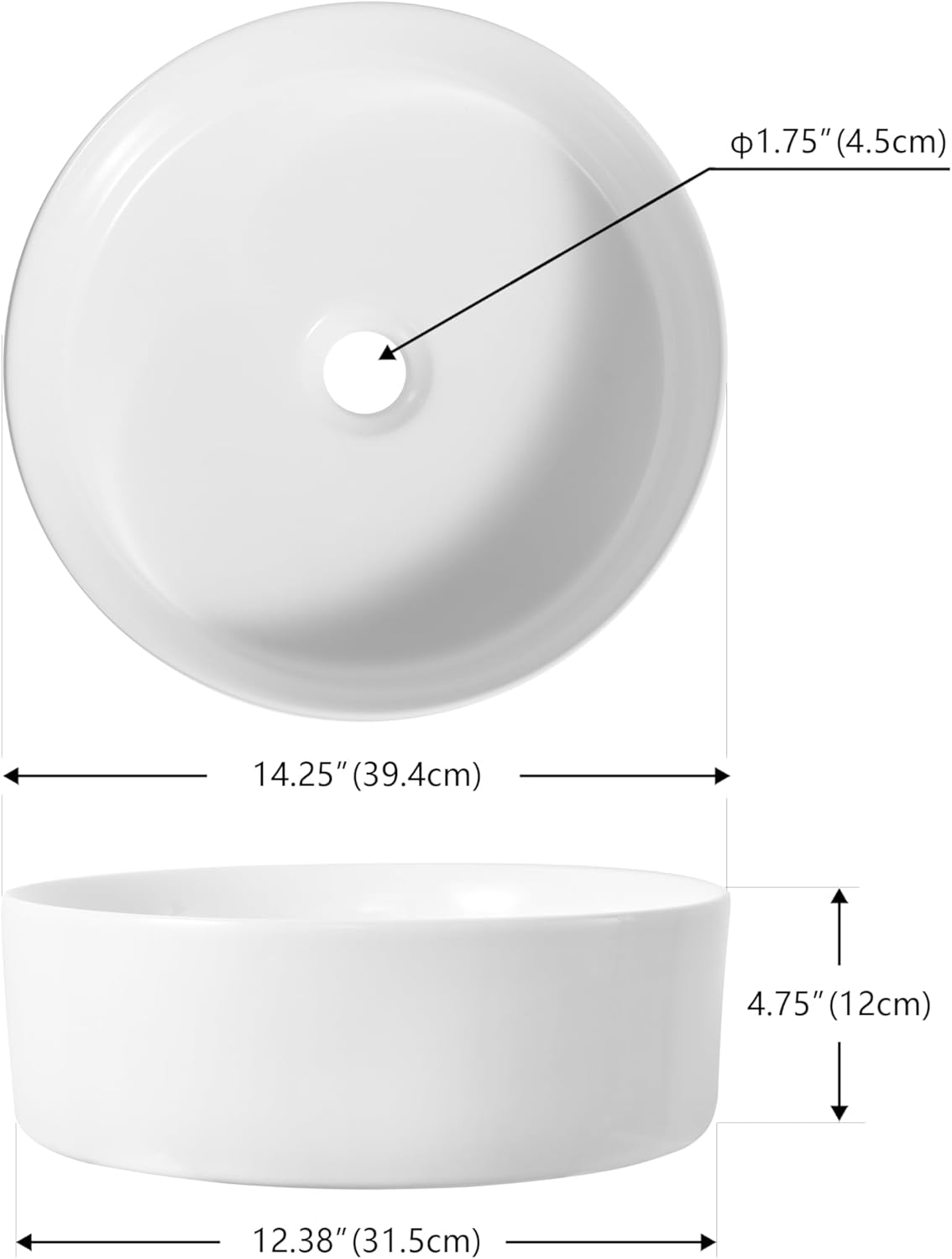 JONATHAN Y Contemporary Round Ceramic Vessel Sink, 14.25" White Bathroom Sink Above Counter, Modern Straight-Sided Porcelain Vanity Sink Bowl, Art Deco Vanity Top Basin for Lavatory and Powder Room