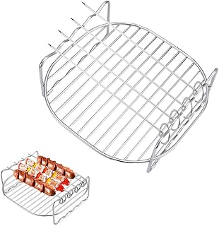 HSIULMY - Griglia per friggitrice ad aria a doppio strato, accessori multiuso con 4 spiedini, 16,8 cm, in acciaio inox compatibile con la friggitrice Go Wise/Phillips (adatta a 3,5-5,8 QT)