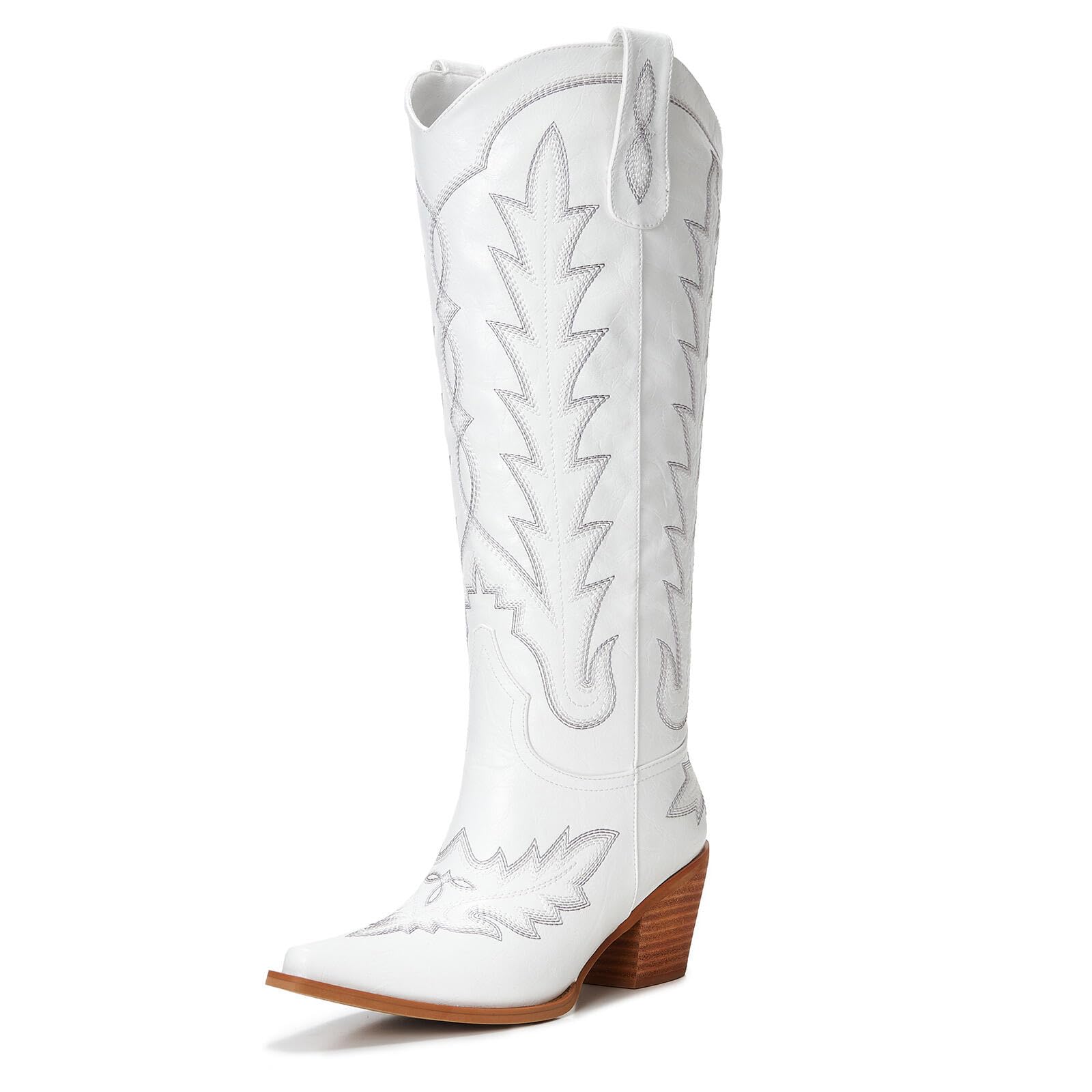 Orlynx Cowboy Boots For Women - Western Knee High Cowgirl Boots with Snip Toe, 3" Wood Grain Block Heel, Slip-On & Side Zipper | Classic Western