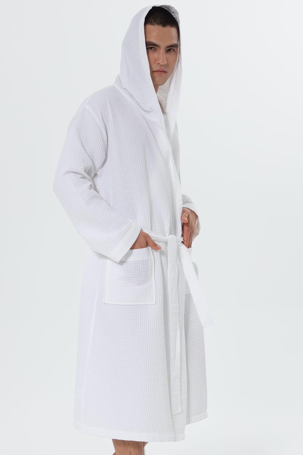 SEYANTE Organic GOTS Certified Turkish Cotton Waffle Robe – Relaxed Kimono or Hooded Spa Bathrobe with Same-Color Piping - Image 4