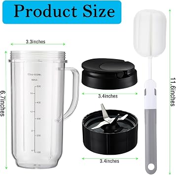 For Magic Bullet Blender Cups and Blade, Tall 22oz Cup with Flip Top To-Go Lid, Cross Blade, Blender Replacement Parts, Mug with Handle Compatible with Magic Bullet 250w MB1001 with cleaning brush