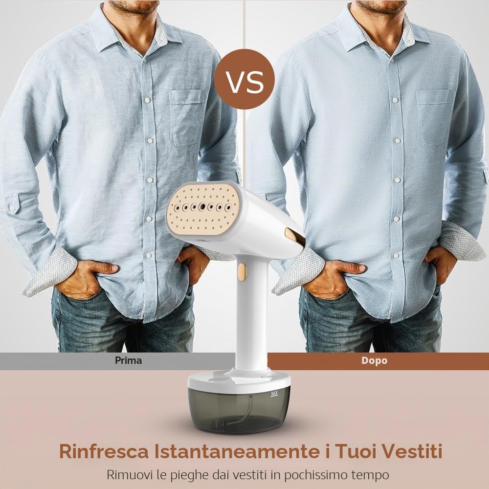 Steamer - Piastra per vapore da 1800 W, 350 ml, 30 g/min Pro vapore, rimozione delle pieghe per vestiti, ferro a vapore in ceramica, antiaderente, per ufficio, casa, viaggi