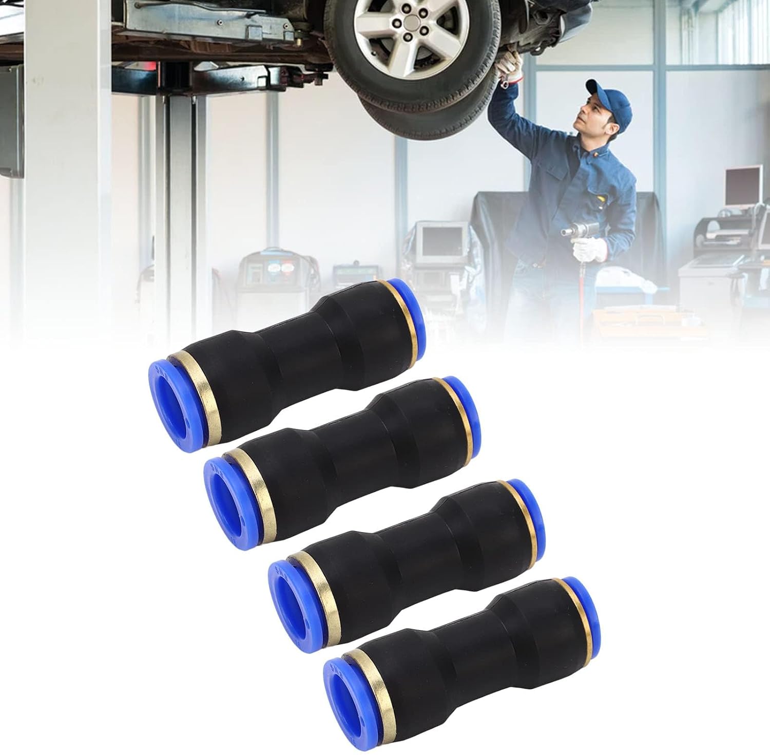 4-Pack Quick-Connect Straight Reducer Fittings – Push-On for PU & Nylon Tubing (2/3in to 4/7in), 360° Swivel, High-Pressure Ready