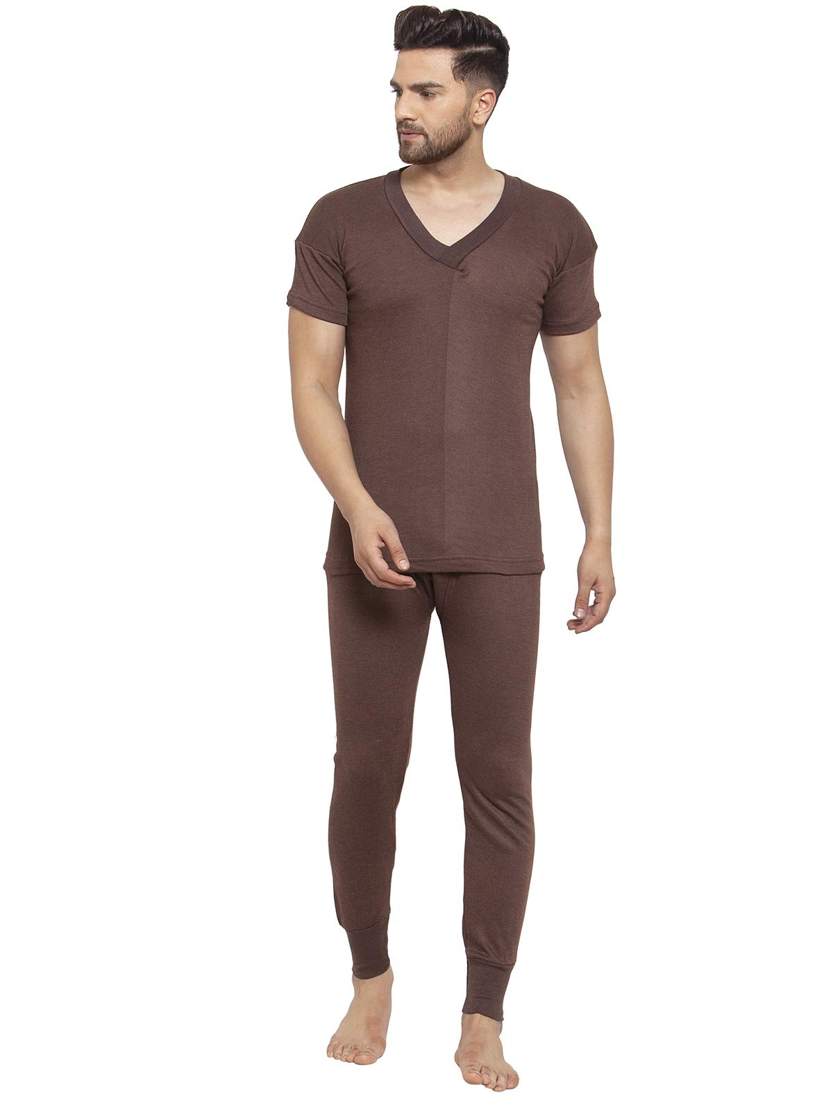 uzarus Men's Half Sleeves Thermal Set (V Neck Vest and Trouser)-picture-22