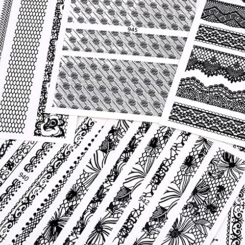 MWOOT 6 Fogli 3D Pizzo Nero Adesivi Unghie Nail