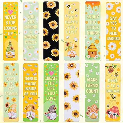 12 Pieces Unicorn And Rainbow Theme Bookmarks Sunflower Theme Bookmarks With 12 Pieces Metal Charms, Inspirational Quotes Bookmarker Page Markers 100Th Day Of School Gift For Kid Adult (Sunflower) #TOP2