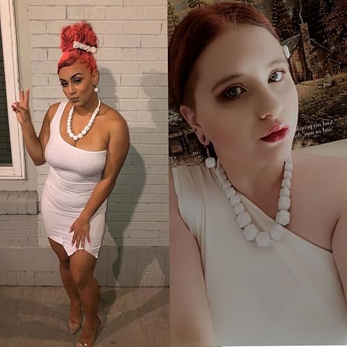 Miniatura 3 de Halawly Collar de cuentas blancas, joyería de acrílico para mujer, collares gruesos con pulsera y aretes colgantes, collar de cuentas africanas