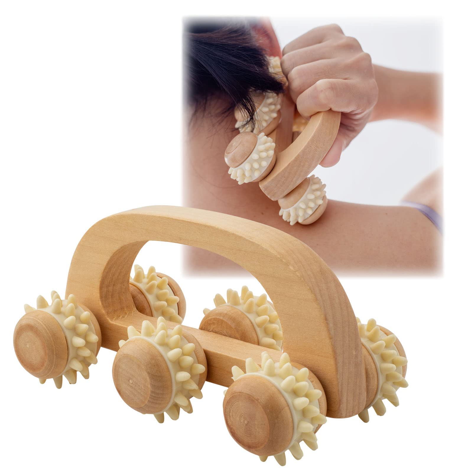 Wood Massage Roller, Muscle Relaxation Therapy with 6 Rollers Relax Muscle Roller Stress Relief Massage Wood Therapy Tools Anti Cellulite Massage Roller for Relax Muscle & Promote Stress Relief