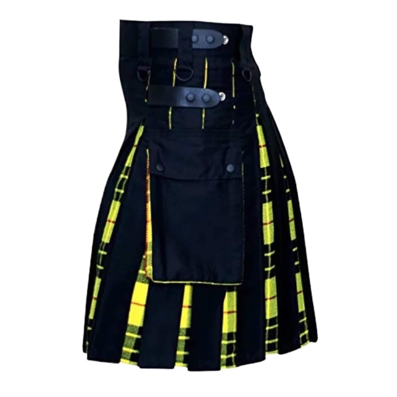Kilt utilitaire hybride écossais jaune et noir en coton grande taille 4XL pour hommes et femmes