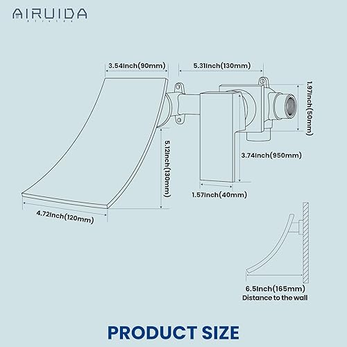 Miniatura 6 de Airuida Grifo de bañera de montaje en pared, relleno de bañera con boquilla de cascada, grifo mezclador de baño de una sola manija, válvula de latón